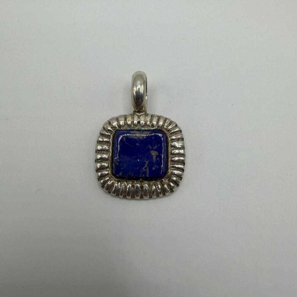 Vintage Sterling Silver Blue Stone Pendant Square Southwestern 8.8g 1.4"